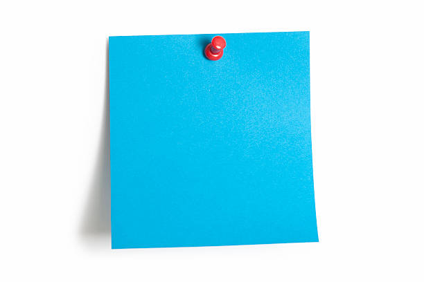 promemoria blu - blank bulletin board paper straight pin foto e immagini stock