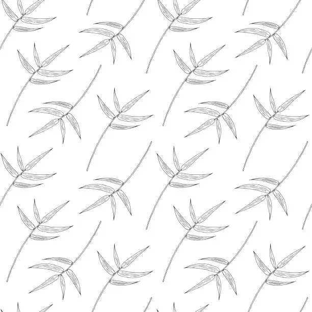 Vector illustration of Seamless pattern with bamboo leaves. Vector hand drawn print for fabric, textile, background, wallpapers