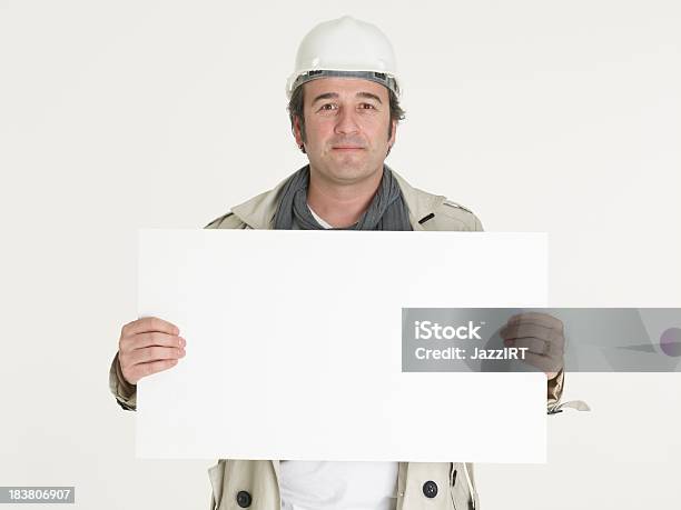 미소 숫나사 건축설계사 쥠 빈 배너입니다 흰색 배경의 건설 산업에 대한 스톡 사진 및 기타 이미지 - 건설 산업, 육체 노동자, 쥠