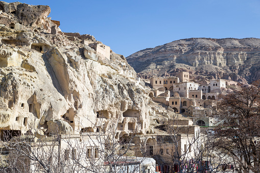 CAPPADOCIA, TURKEY. The old troglodyte settlement of Cavusin, where you can see the oldest rock cut church in the region