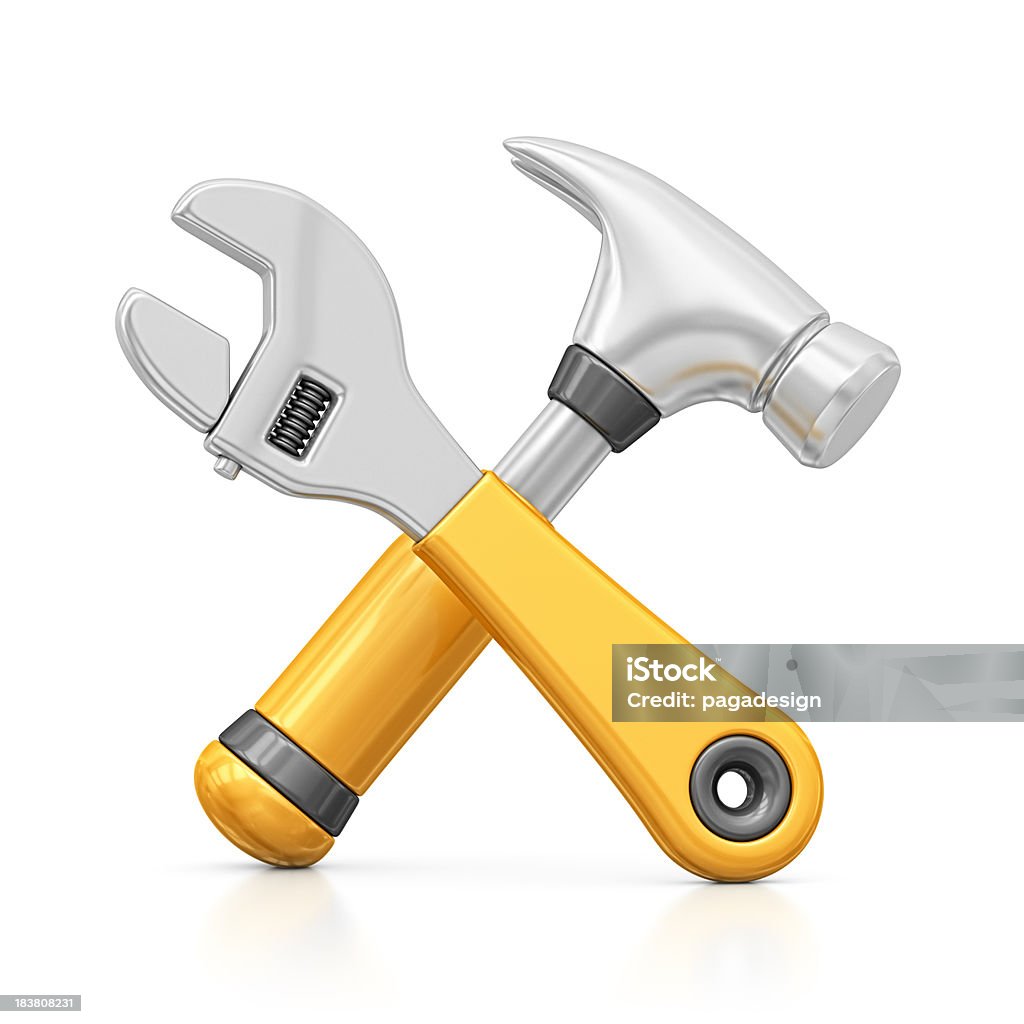 hammer mit Verstellbarer Schraubenschlüssel - Lizenzfrei Dreidimensional Stock-Foto