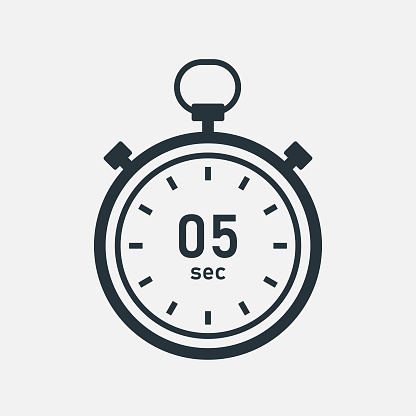 Five second stopwatch icon. Timer 5 sec. Vector