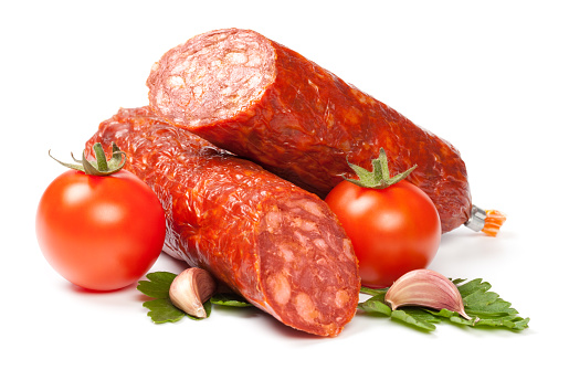 Sausage on white. This file is cleaned, retouched and contains 