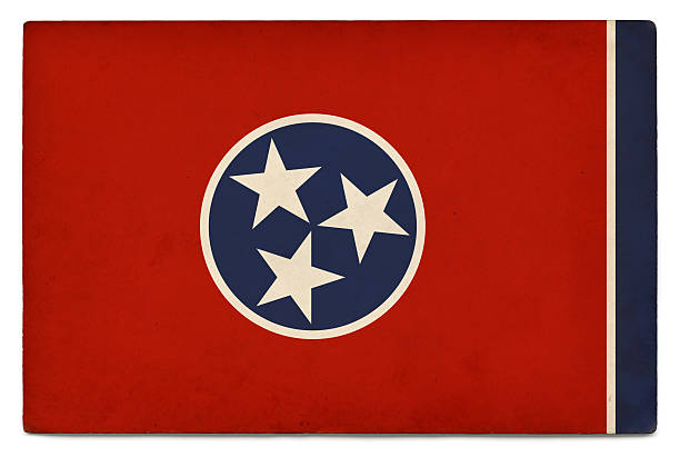 Flag of Tennessee layered on grungy, postcard-sized old paper with added vintage effects. Accurate clipping path provided so the image can be placed on a different background, with or without shadow.