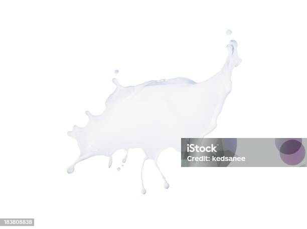 Leche Splash Aislado Sobre Fondo Blanco Foto de stock y más banco de imágenes de Leche - Leche, Salpicar, Rociado