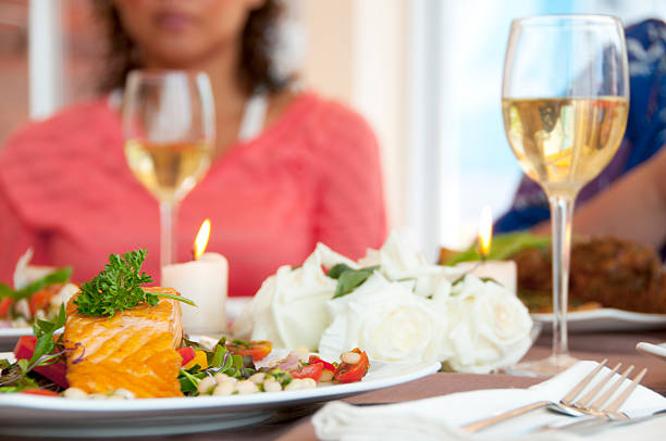 Food and wine in a luxury restaurant.