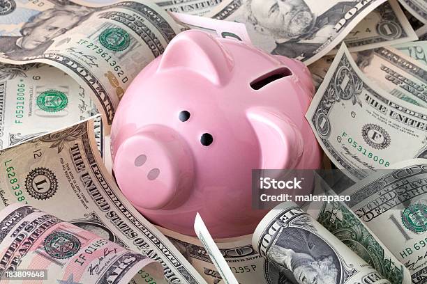 Sparschwein Mit Dollarbanknoten Stockfoto und mehr Bilder von Sparschwein - Sparschwein, Währung, Ersparnisse