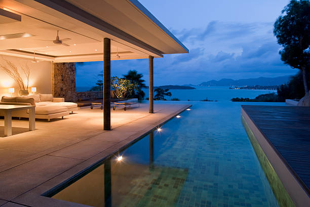 Night view of beautiful villa on island
