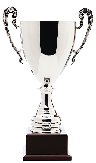 silver trophy on white background