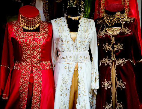 3 beautiful female turkish dresses. Photographed at the Grand Bazaar - Istanbul. TurkeySee other typical turkish shots;