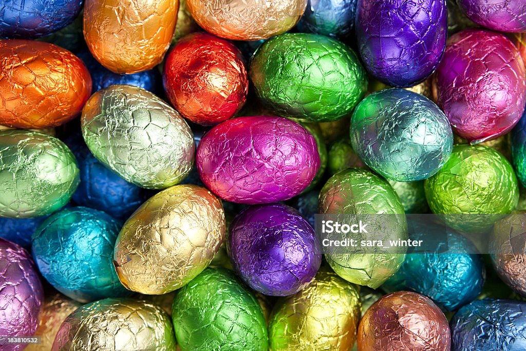 Multi-coloured chocolate Easter eggs Colourful Easter eggs. Easter Egg Stock Photo