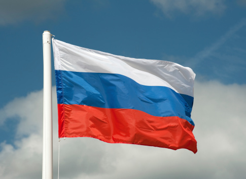 The flag of Russia waving in the wind.