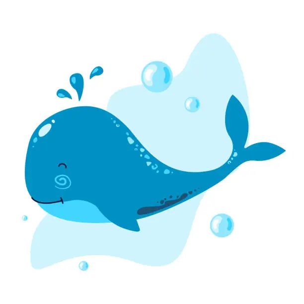 Vector illustration of Cute whale. Ocean and sea life