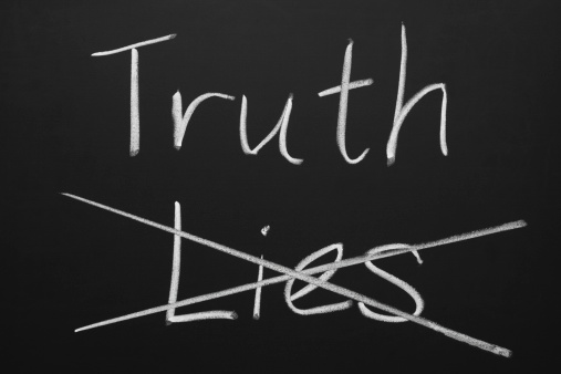 Writing Truth and crossing out Lies on a blackboard.