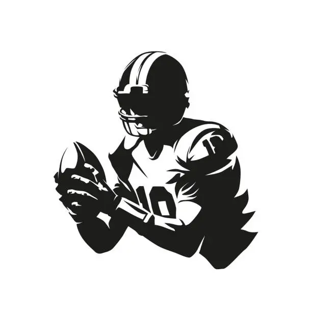 Vector illustration of Football player logo, isolated vector silhouette. American football athlete, abstract ink drawing