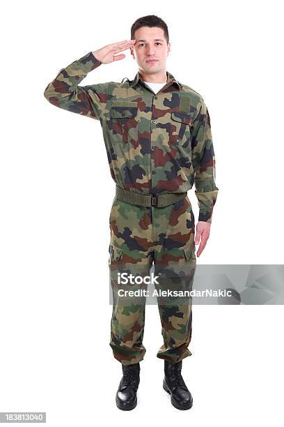 Full Length Portrait Of A Soldier Saluting Stock Photo - Download Image Now - Adult, Armed Forces, Army