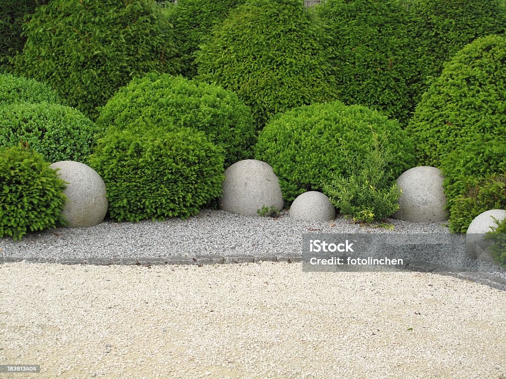 Gardendesign z buxus i yew - Zbiór zdjęć royalty-free (Żwir)