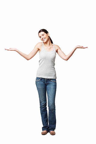 istock Attractive Smiling Woman Shrugging - Isolated 183813559