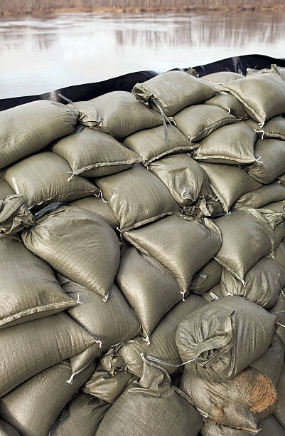 istock Sandbag Wall Prepared for a Major River Flood 183814726