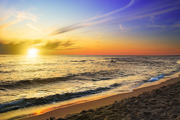 Beach and sea - sunset stock photo