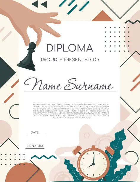 Vector illustration of Diploma with chess design template