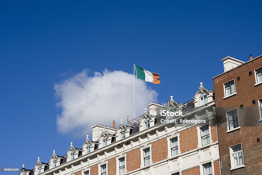 Irish flag and building exteriors in Dublin Irish flag and Georgian building exteriors in Dublin Irish Flag Stock Photo