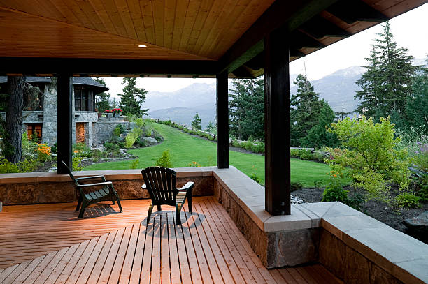 veranda house whistler house verandah whistler british columbia wooden porch stock pictures, royalty-free photos & images