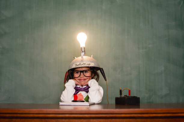 istock Young nerd girl with a light bulb thinking cap 1838163223
