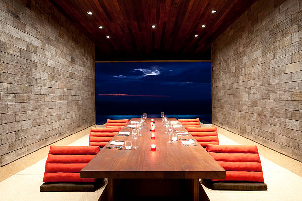 villa dining room luxury stock photo