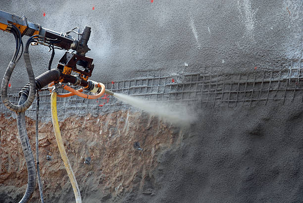 shotcrete contra vibração (vr - industry construction concrete rod - fotografias e filmes do acervo