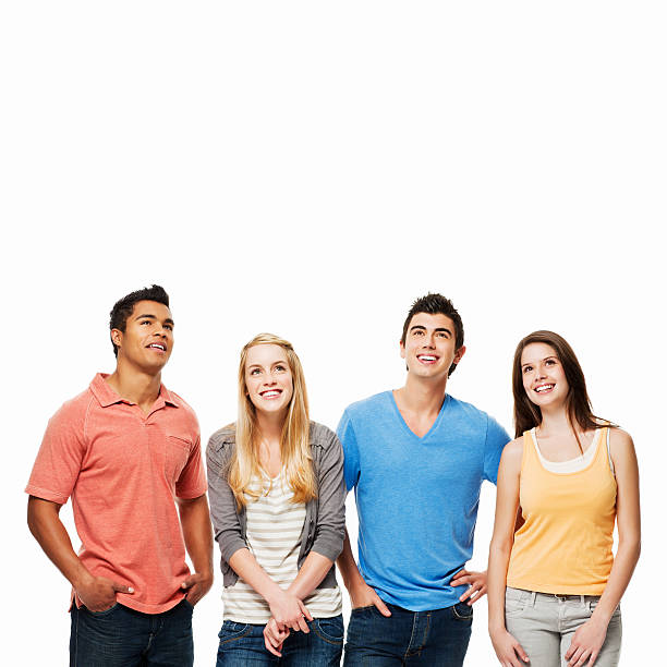 istock Four Friends Smiling Upwards - Isolated 183816935
