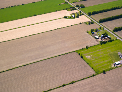Aerial view of a rural countryside.