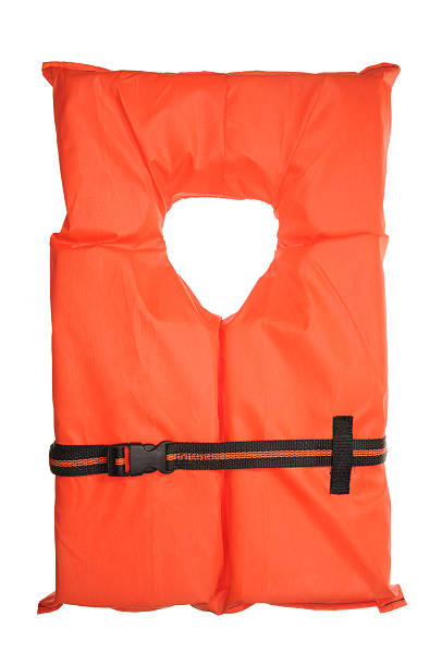 A single orange life vest on a white background