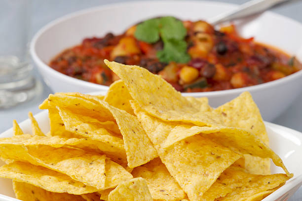 istock Bowl of Tortilla Chips with Vegetarian Chilli in Background 183818634