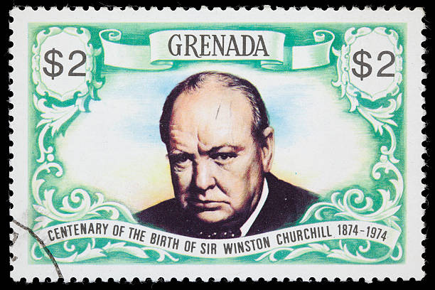 Grenada Winston Churchill postage stamp 1974 Grenada postage stamp issued to commemorate the 100th anniversary of Winston Churchill's birth in 1874. winston churchill prime minister stock pictures, royalty-free photos & images