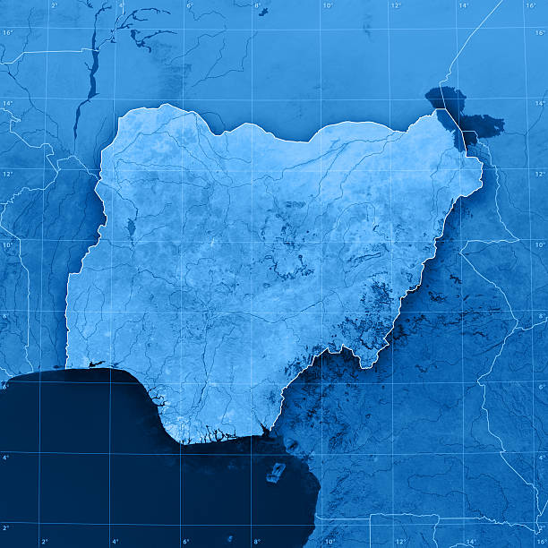 nigeria mappa topografica - niger delta foto e immagini stock