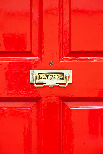 istock Bright red painted door with brass letterbox 183819583
