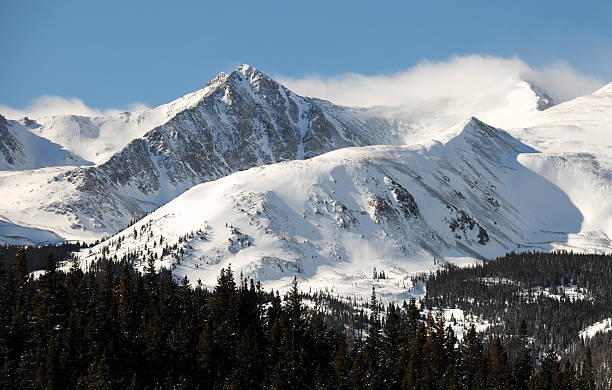 At Altitude - Snowcapped Mountain Peak "Steep Mount Quandry peak near Breckenridge, Colorado." tenmile range stock pictures, royalty-free photos & images