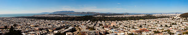 Wide Aerial Panoramic View of San Francisco stock photo