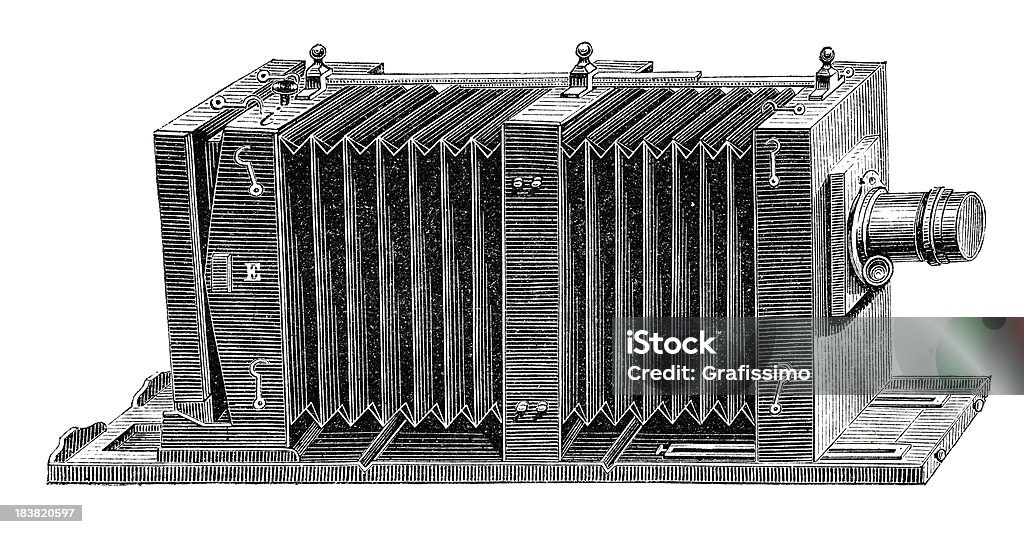 Gravure de bellow caméra de 1870 - Illustration de Appareil photo libre de droits