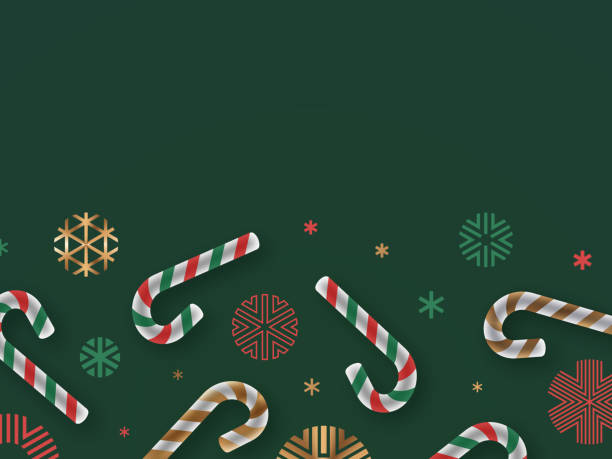 feiertag weihnachten festliche zuckerstangenfeier grüner hintergrund - christmas gold green backgrounds stock-grafiken, -clipart, -cartoons und -symbole