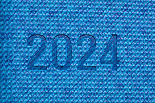 2024 inscription embossed on blue ribbed background for design purpose