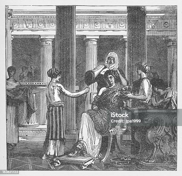 Ilustración de 19 Th Century Ilustración De Lady En Baño Romano y más Vectores Libres de Derechos de Cuarto de baño - Cuarto de baño, Romano, Baño