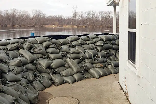 Photo of Sandbag Wall Prepared for a Major River Flood