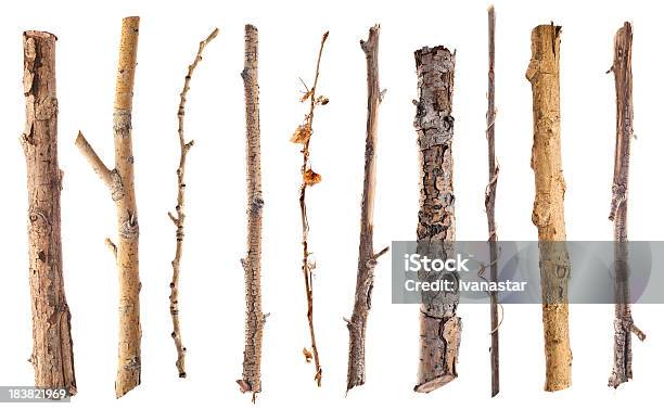 Twigs Y Satenga Aislado En Blanco Foto de stock y más banco de imágenes de Rama - Parte de planta - Rama - Parte de planta, Recortable, Madera - Material