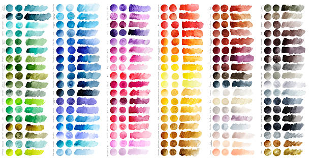 Color chart Watercolor color chart with his name in English. paper watercolor painting textured blue stock illustrations