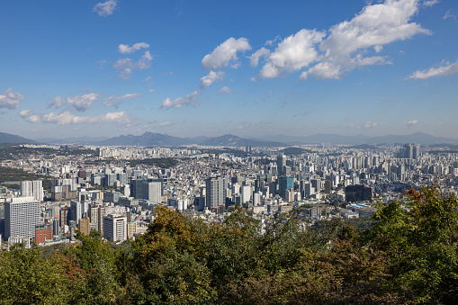 seoul cityscape seen from n-seoul tower in seoul, south korea.