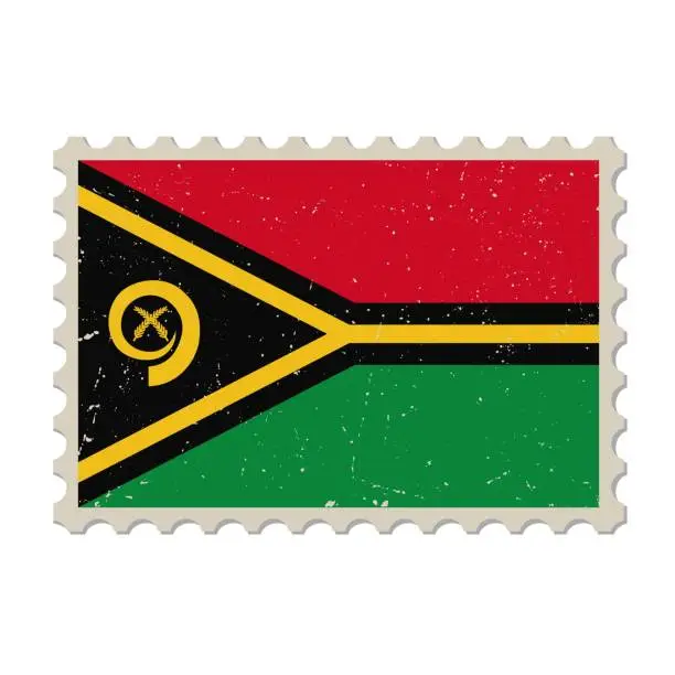Vector illustration of Vanuatu grunge postage stamp. Vintage postcard vector illustration with Vanuatu national flag isolated on white background. Retro style.
