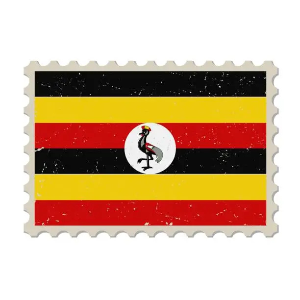 Vector illustration of Uganda grunge postage stamp. Vintage postcard vector illustration with Ugandan national flag isolated on white background. Retro style.