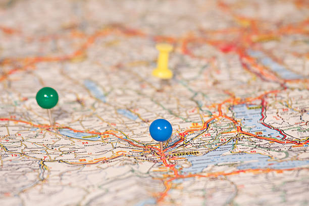 istock Map of Swisse with multicolored pins 183823856